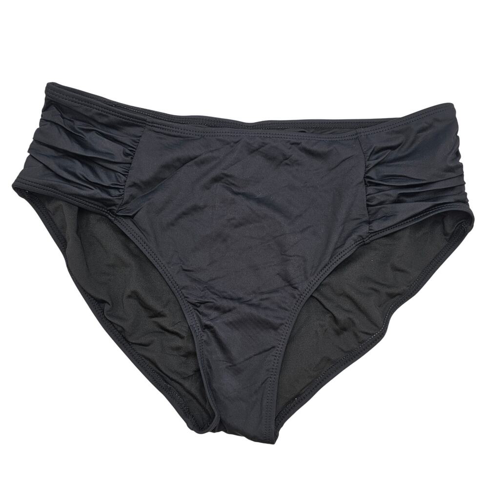 Tempt Me Womans size L High Waisted Ruched Sides Bikini Bottoms Black NEW